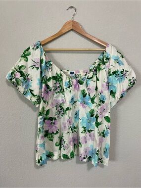 Old Navy Floral Peasant Top puff sleeve feminine spring summer office XL